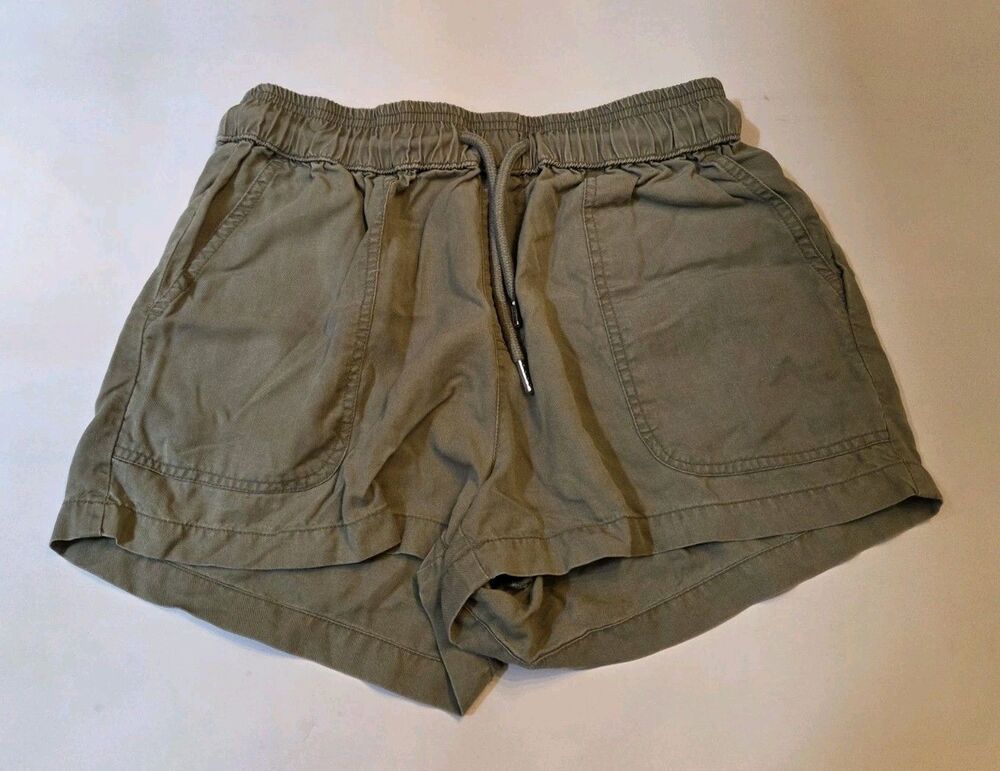 Quince Tencel Utility Shorts Womens M Olive Drawstring Elastic Waist